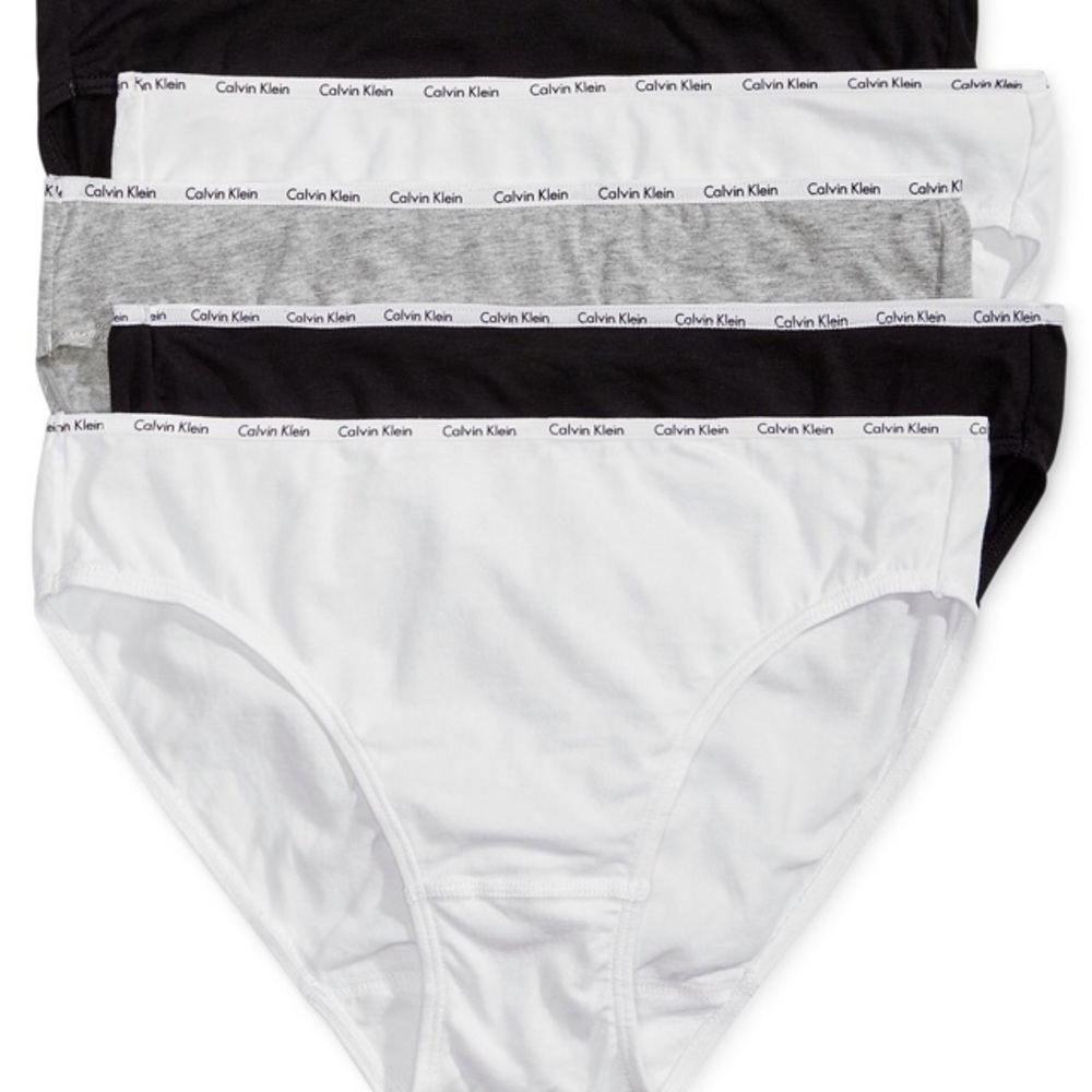 NEW 5 Pk Calvin Klein M Signature Cotton Bikini Set Black White & Gray Spell Out